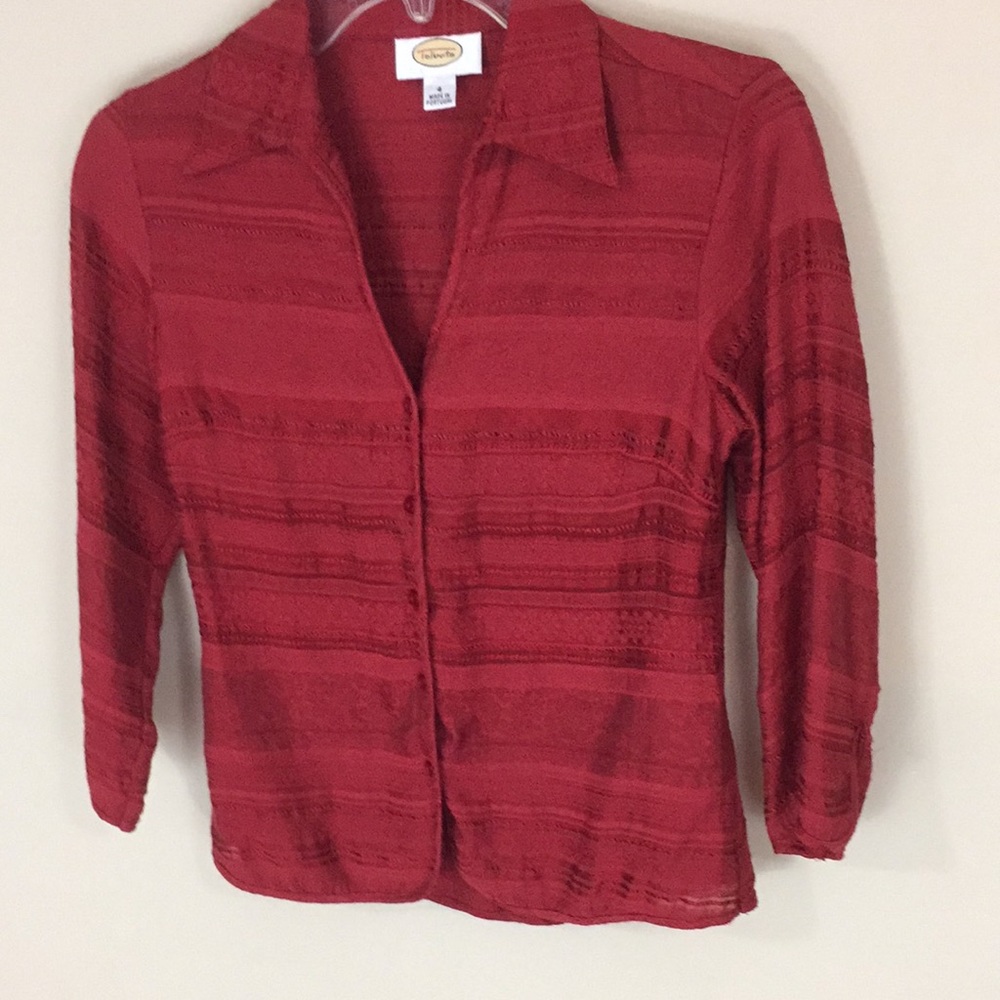 Talbots Red Linen Blend Button Up Textured Top Made in Portugal Size 4